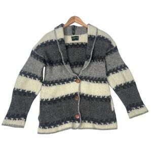 VTG Coldwater Creek Boiled Wool Gray White Coat 90s sz XL Outdoors Fair Isle